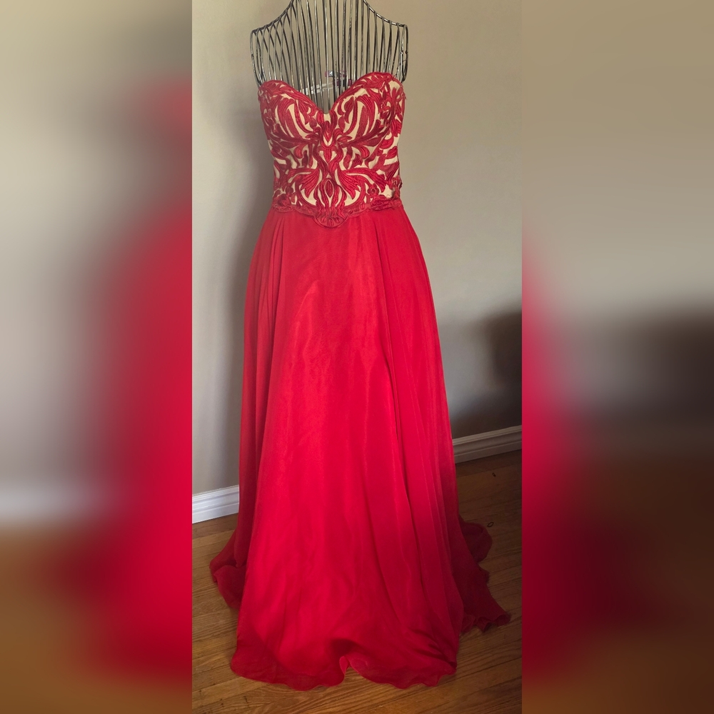 Angela & Alison Red and Cream Gown